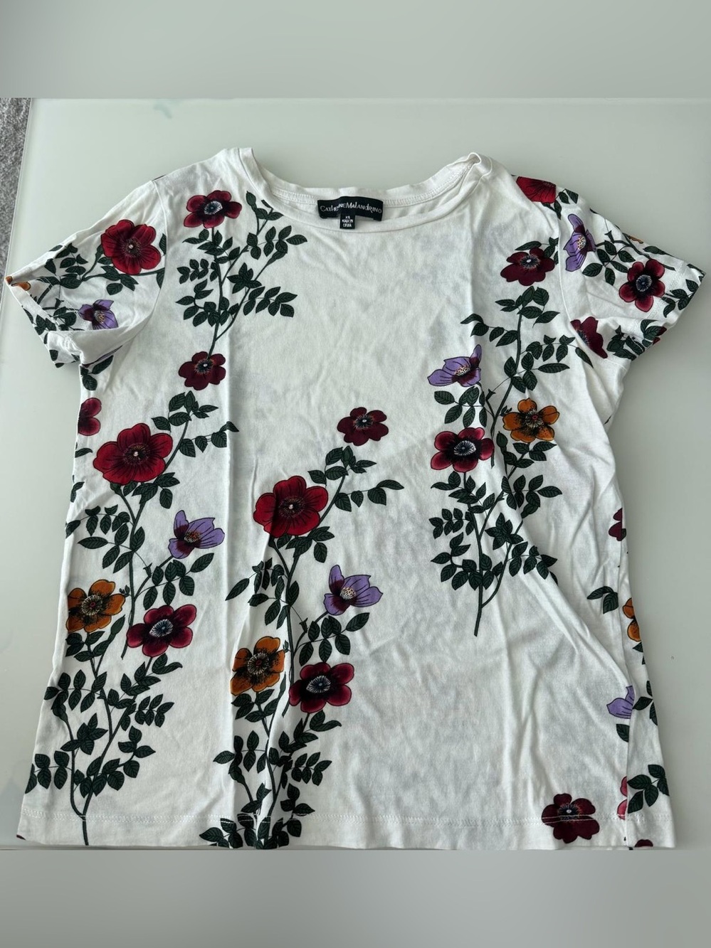 Catherine Malandrino Coldwater Creek White Floral Short-Sleeve Tee XS